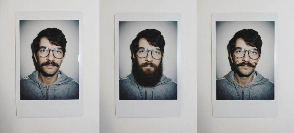Ein Bart für den guten Zweck: Googles Movember-Kampagne mit Hilfe von KI-Tool Gemini Drei KI-generierte Polaroidfotos zeigen denselben Mann mit unterschiedlichen Bärten – vom schmalen Schnurrbart über Vollbart bis zum gezwirbelten Oberlippenbart. Symbolbild für Googles Movember-Aktion mit Google Gemini.